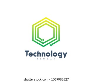 Technology Hexagonal Logo, Modern, Minimalist, Futuristic, Vector Logo Template with Green Gradient Color