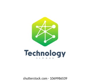 Technology Hexagonal Logo, Modern, Minimalist, Futuristic, Vector Logo Template with Green Gradient Color