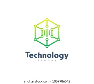 Technology Hexagonal Logo, Modern, Minimalist, Futuristic, Vector Logo Template with Green Gradient Color