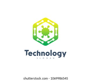 Technology Hexagonal Logo, Modern, Minimalist, Futuristic, Vector Logo Template with Green Gradient Color