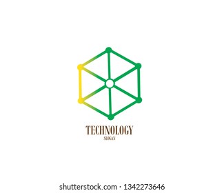 Technology Hexagonal Logo, Modern, Minimalist, Futuristic, Vector Logo Template With Green Gradient Color - Vector

