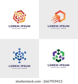 Tecnologia hexagonal forma logotipo design criativo conceito único para empresa de TI empresa start-up