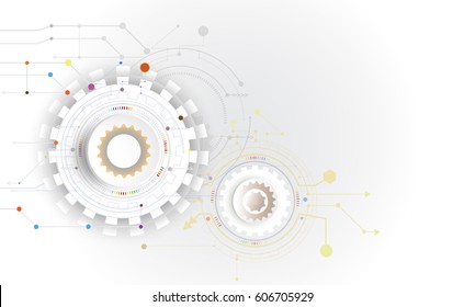 Technology Hi-tech digital design colorful on circuit board and gear wheel engineering,Digital telecoms technology concept,Abstract futuristic-technology on white color background,Vector illustration