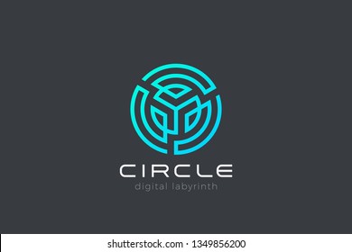 Technology Hi-tech Digital Virtual Circle Labyrinth Maze Logo design abstract vector template. Blockchain VR Logotype icon.