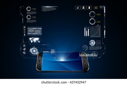 technology hologram hud interface on mobile telephone innovation tech concept background