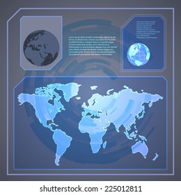 Technology holographic background with world map. Vector