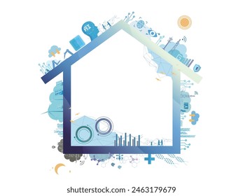 Technology with home shape frame shows the technology around to life and family vector illustration graphic EPS 10