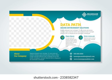 Technology horizontal banners. Blue futuristic science presentation. Modern banner design for medicine, internet network, artificial intelligence, big data. High tech media cover with photo space.