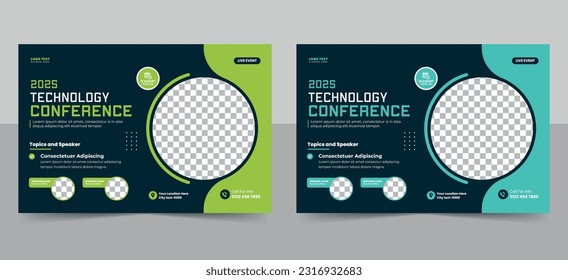 Technology horizontal conference flyer template design. Conference flyer and invitation banner template design. Annual corporate business workshop