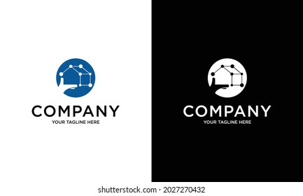 Technology House and Hand Vector Logo Template. This logo design is home and circuit, this logo tries to symbolize home technology.