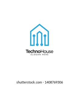Technology House Line Outline Monoline Logo Design Vector