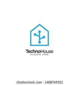 Technology House Line Outline Monoline Logo Design Vector