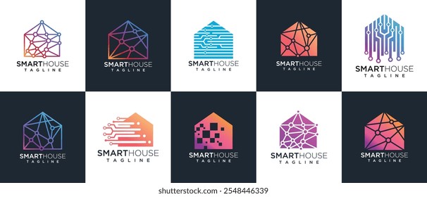 colección de diseño de logotipo de la casa de tecnología. Conjunto de Plantillas de logotipo de tecnología de construcción de casas de Vector	