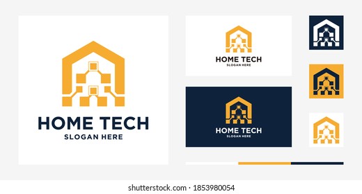 Technology house logo design in vector for construction, home, real estate, building,
