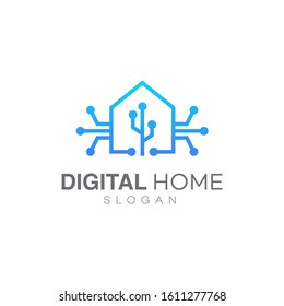 Technology House logo in line style, smart home logo design template