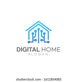 Technology House logo in line style, smart home logo design template