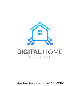 Technology House logo in line style, smart home logo design template