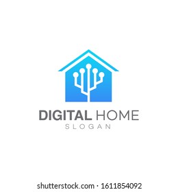 Technology House logo in line style, smart home logo design template