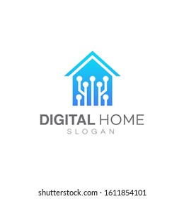 Technology House logo in line style, smart home logo design template