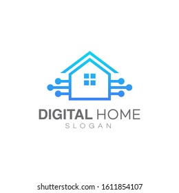 Technology House logo in line style, smart home logo design template
