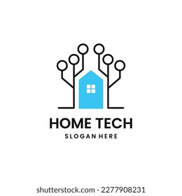 Technology House logo in line style, home logo design template .