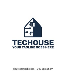 technology house logo template, home icon with technology icon