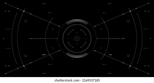 Technology HUD Automatic Target Scanning User Interface Screen Monitoring Vector. Abstract Scifi Control Monitor Panel Aiming, Cockpit Enemy Searching illustration.