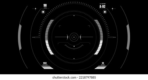 Vector de monitorado de pantalla de diseño simple con forma de círculo HUD de tecnología. Resumen del panel de control de la cabina de control Aiming, Drone buscando ilustración de concepto enemigo.