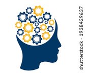 Technology Human Head Logo Icon Design. Digital woman head brain shape with gears idea concept innovation genius.