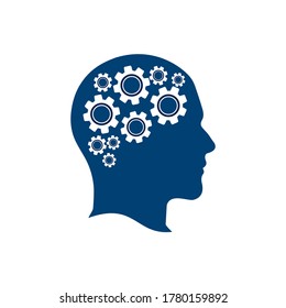 Technology Human Head Logo Icon Design. Digital human head brain shape with gears idea concept innovation genius.