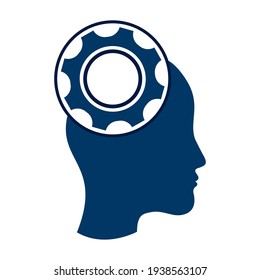 Technology Human Head Logo Icon Design. Digital woman head brain shape with gears idea concept innovation genius.