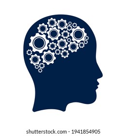 Logo-Design des Technologieführers Digitale Frau Kopf Hirnform mit Zahnräder Idee Konzept Innovation Genie.