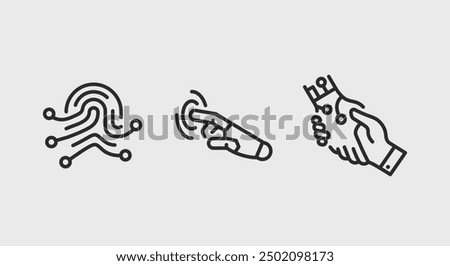 Technology and human interaction icons. Technology and human interaction trendy minimal icons set. Touch Interface icon. Design signs for web page, mobile app, packaging design. Vector illustration