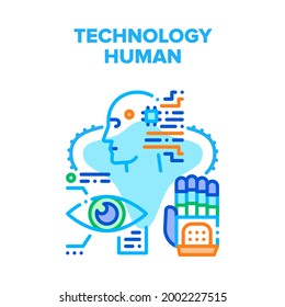Technology Human Vector Icon Concept. Cyborg Digital Eye, Artificial Intelligence And Robotic Arm, Technology Human. Futuristic Cyber Electronics And Machine System Color Illustration