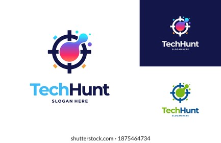 Tecnología Diseños de logotipos Hunter vector concepto, símbolo Tech Ilustración vectorial