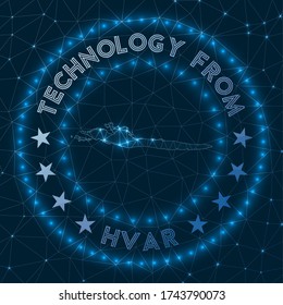 Technology From Hvar. Futuristic geometric badge of the island. Technological concept. Round Hvar logo. Vector illustration.