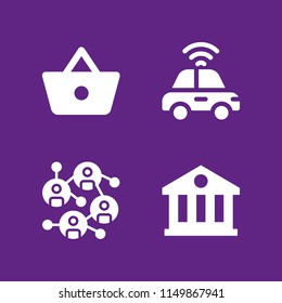 technology icon. 4 technology set with drive, shopping basket button, university and link vector icons for web and mobile app