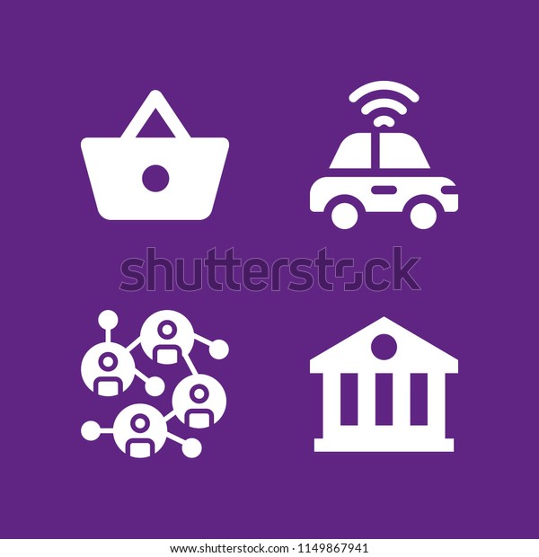 technology icon. 4 technology set with drive,\
shopping basket button, university and link vector icons for web\
and mobile app