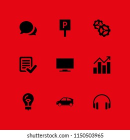 technology icon. 9 technology set with car, lightbulb, test and wheel vector icons for web and mobile app