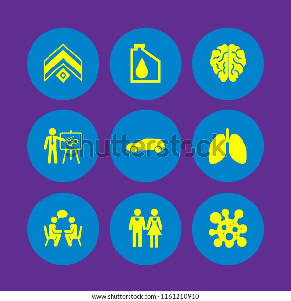 technology icon. 9 technology set
with human, chat, car and virus vector icons for web and mobile
app