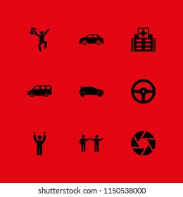 technology icon. 9 technology set with student, car, camera shutter and work vector icons for web and mobile app