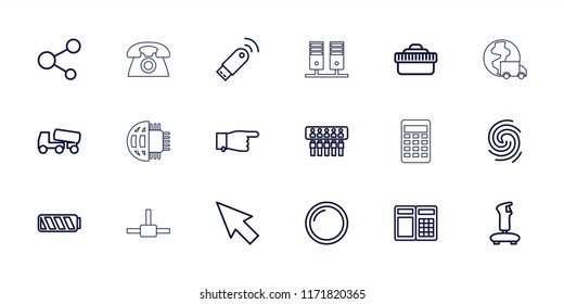 Technology icon. collection of 18 technology outline icons such as pointing, concrete mixer, pointer, joystick, atm, share, spu. editable technology icons for web and mobile.