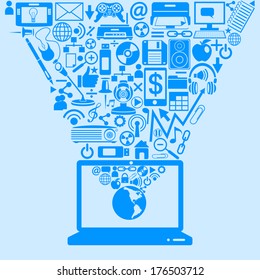 technology icon coming out of laptop