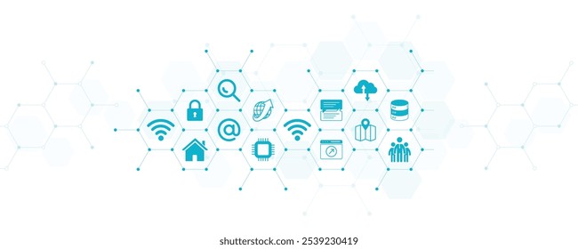 IT technology icon concept - online data and wireless internet and cloud computing and blockchain and ai: vector illustration