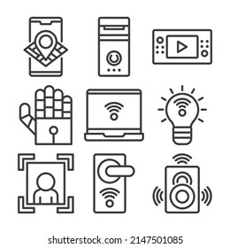 Diseño de iconos de tecnología con estilo de contorno
