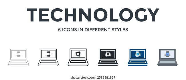 Technology Icon In Different Style Vector Illustration. Designed In Thin Line, Regular Line, Bold Line, Glyph, Color Fill, And Flat Style Can Be Used For Web