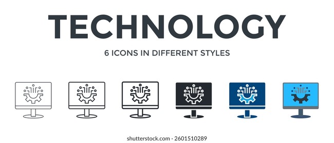 Technology Icon In Different Style Vector Illustration. Designed In Thin Line, Regular Line, Bold Line, Glyph, Color Fill, And Flat Style Can Be Used For Web