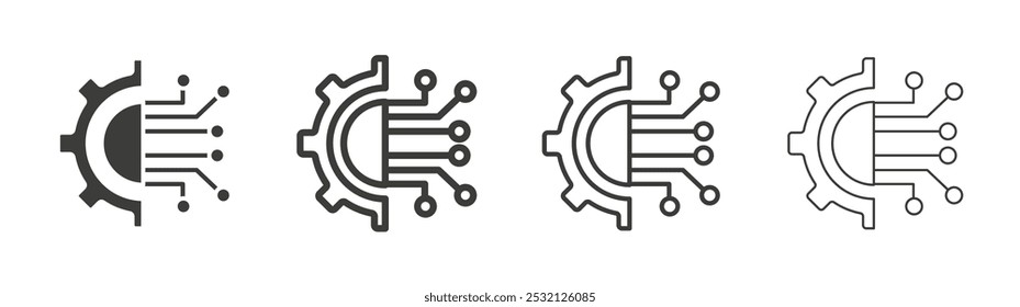 Technology icon in fill and three stroke sizes
