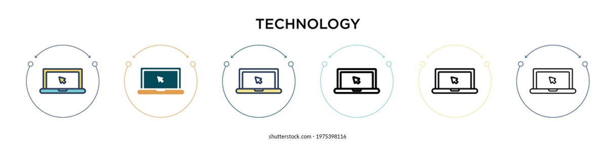 Technology icon in filled, thin line, outline and stroke style. Vector illustration of two colored and black technology vector icons designs can be used for mobile, ui, web
