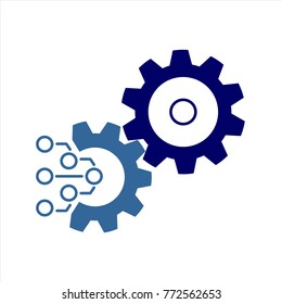 Technology Icon. Gear and Electronic. Digital Factory Symbol. Flat Pictogram.